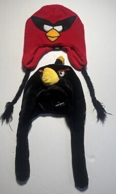 Angry Birds Winter Hat Lot Red Bird & Black Bird Fleece Earflap Beanie One Size